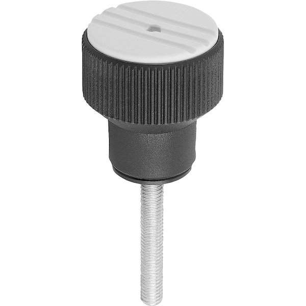 Torque Knurled Knob Size:3 D=M08X40, Thermoplastic Black Ral7021, Comp:Steel, Cap:Gray Ral7035